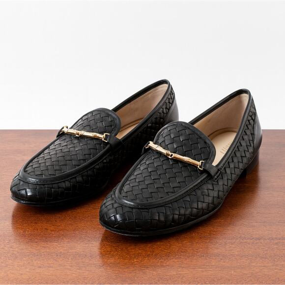 J. MCLAUGHLIN Dillon Basket Weave Woven Leather Horsebit Loafer Black Sz 7.5 - Picture 1 of 8